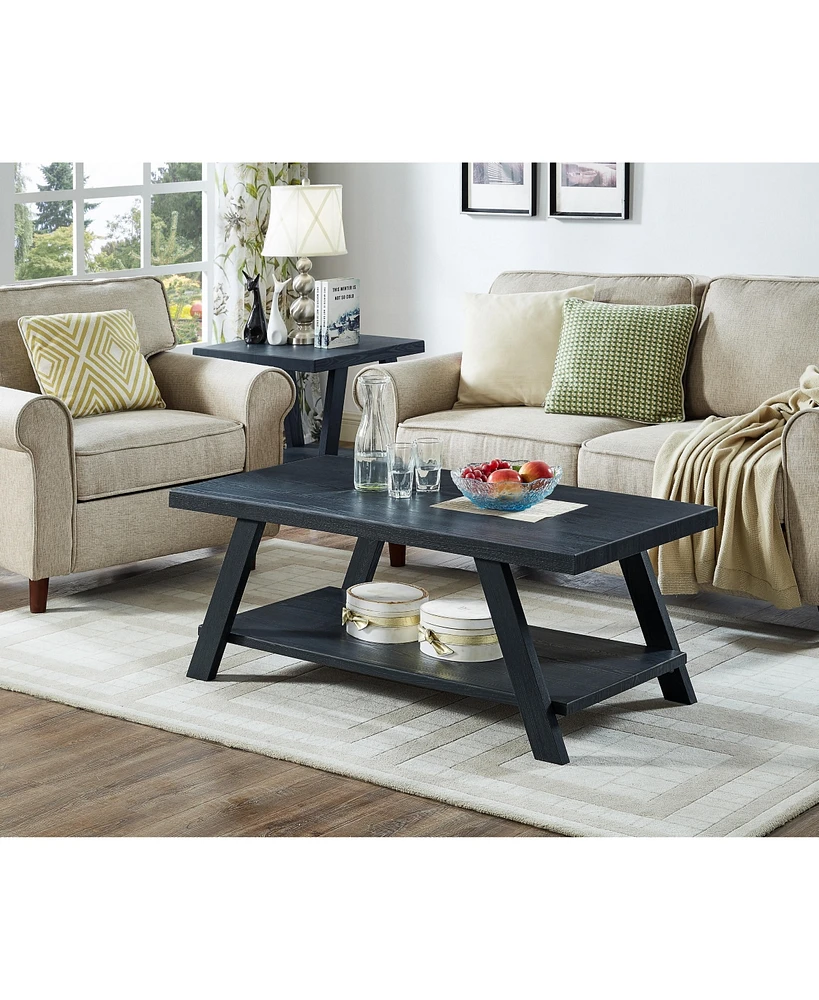 Simplie Fun Contemporary Replicated Wood Shelf Coffee Set Table in Black Finish