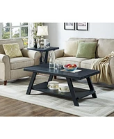 Simplie Fun Contemporary Replicated Wood Shelf Coffee Set Table in Black Finish