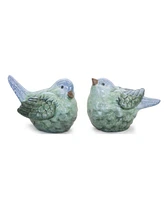 Slickblue Blue And Green Terra Cotta Bird Figurine (Set of 2)