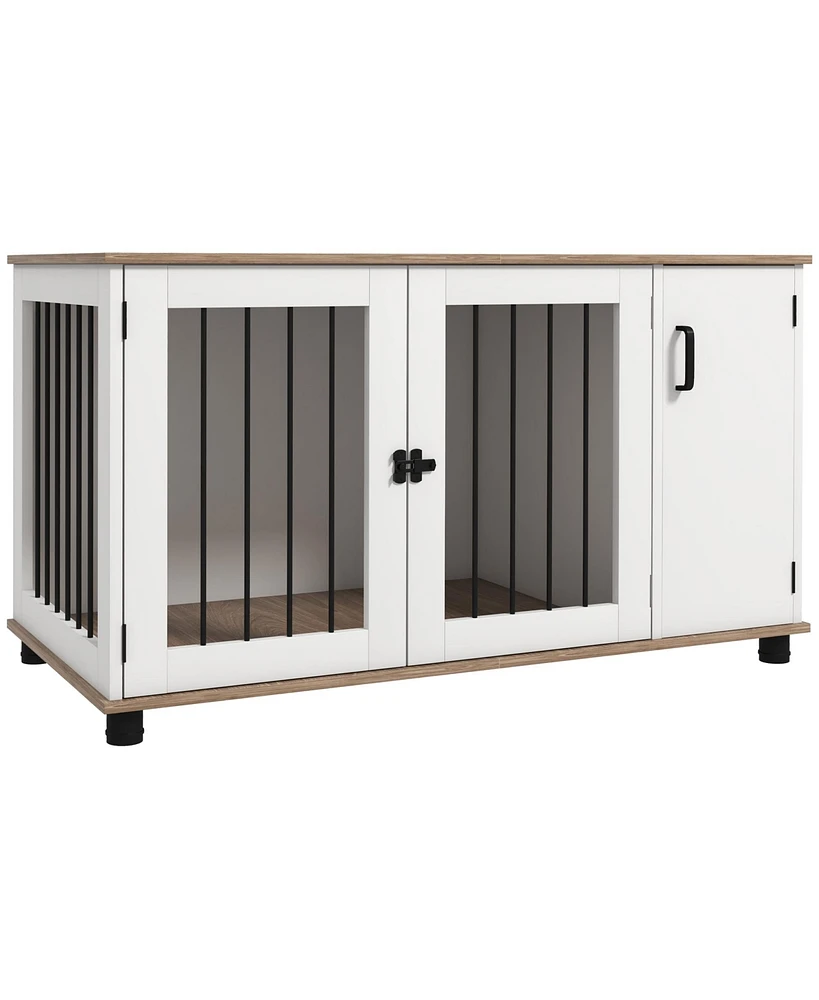 PawHut Dog Crate Furniture Side End Table Indoor w/ Storage, Double Doors