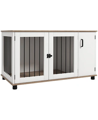 PawHut Dog Crate Furniture Side End Table Indoor w/ Storage, Double Doors