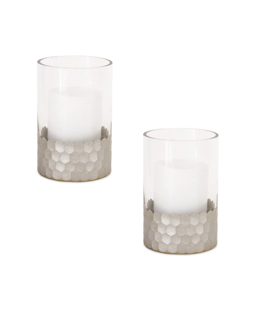 Slickblue Glass Hurricane Candle Holder With Honeycomb (Set of 2)