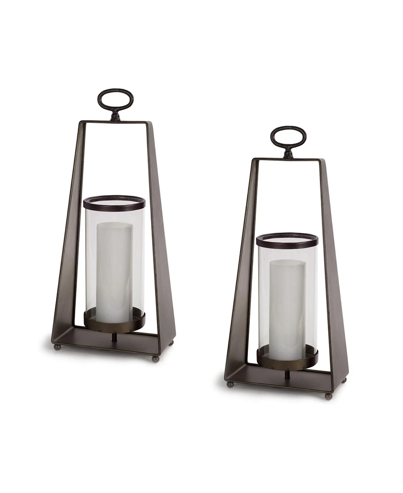 Slickblue Glass Candle Holder In Tapered Metal Stand (Set of 2)