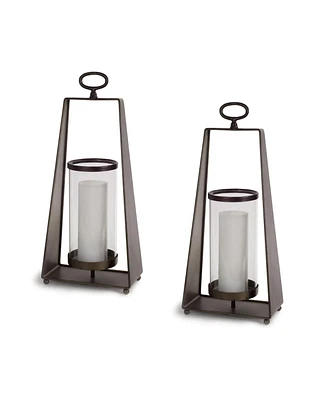 Slickblue Glass Candle Holder In Tapered Metal Stand (Set of 2)