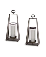 Slickblue Glass Candle Holder In Tapered Metal Stand (Set of 2)