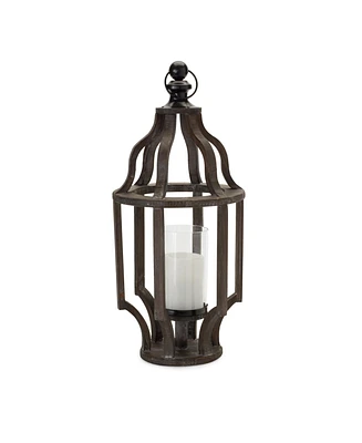 Slickblue Vintage Rustic Wood Lantern With Glass Hurricane