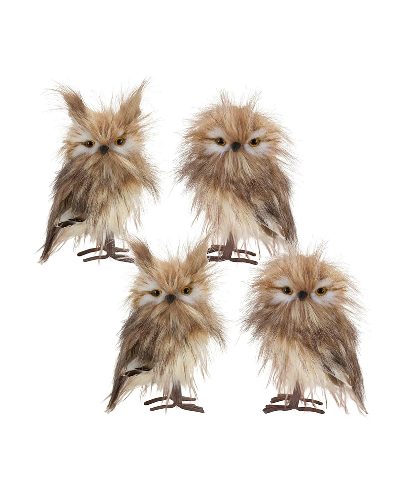 Slickblue Furry Winter Owl Foam Decoration (Set of 4)