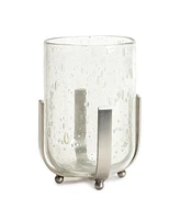 Slickblue Silver Bubble Glass Vase Candle Hurricane With Metal Stand