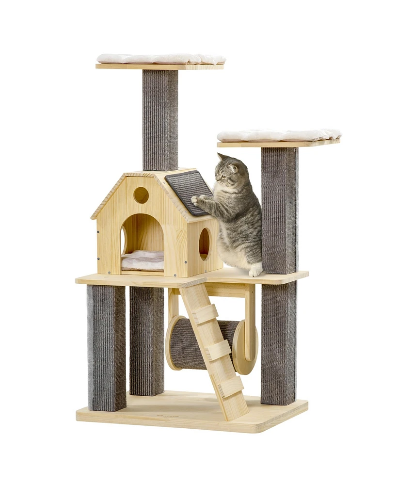 PawHut Modern Climbing Activity Cat Tower with Scratching Posts Cat Condo Spinning Toy