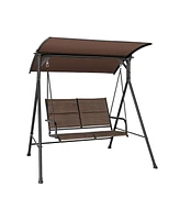 Slickblue 2 Person Porch Swing with Adjustable Canopy and Padded Seat-Brown