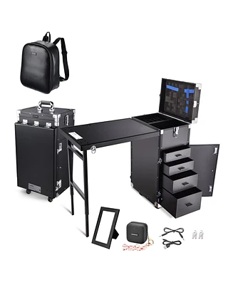 Byootique Rolling Manicure Table w/ 14" Makeup Backpack Cosmetic Storage Travel