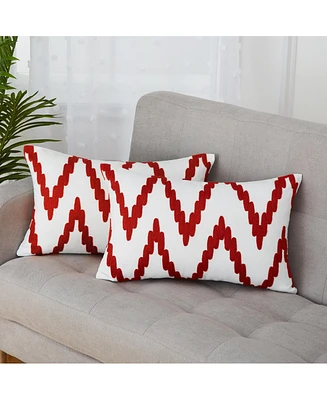 Caromio 2Pcs Chevron Embroidered Decorative Throw Pillow Covers 12" x 20"