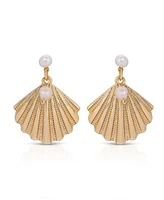 Ettika Scallop Shell with Cultivated Pearl Earrings