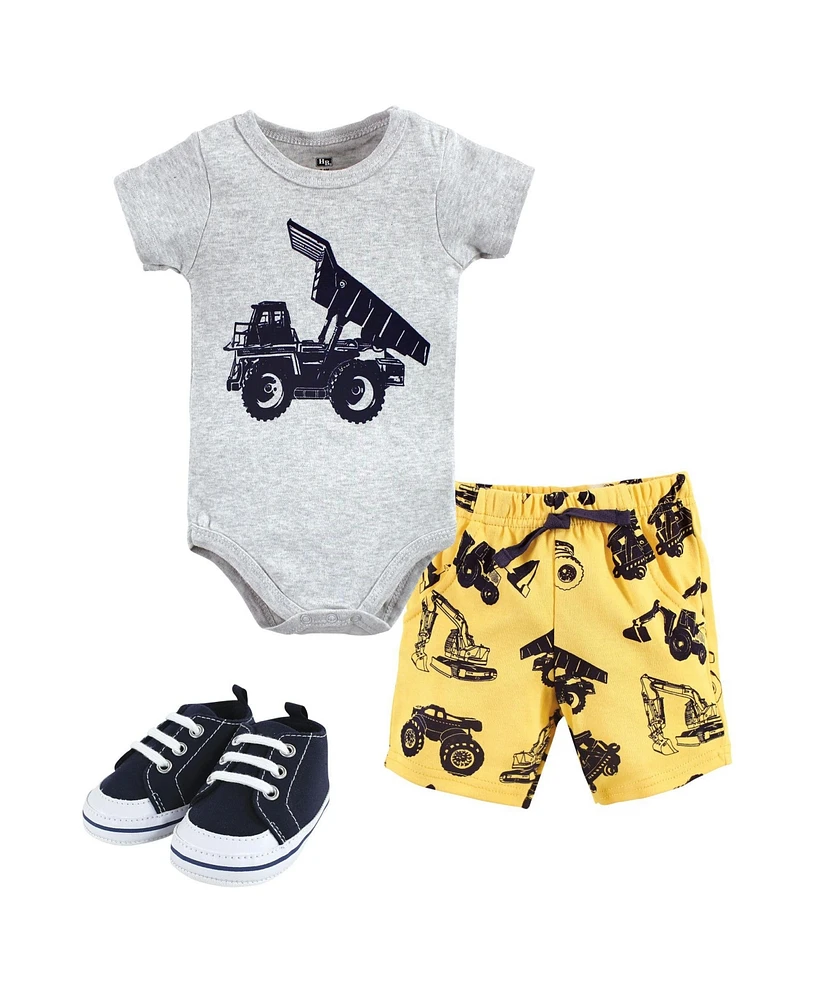 Hudson Baby Baby Boys Cotton Bodysuit, Shorts and Shoe Set