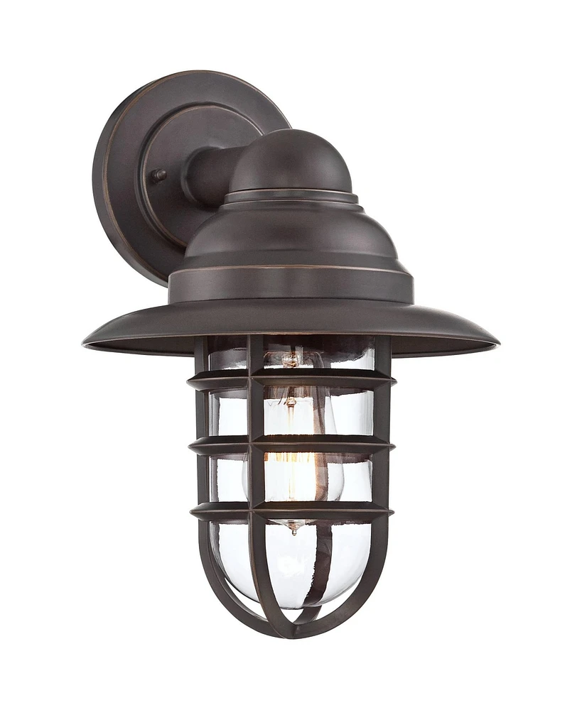 John Timberland Marlowe Rustic Industrial Farmhouse Outdoor Wall Light Fixture Bronze Hooded Cage 13" Clear Glass for Exterior Barn Deck House Porch Y