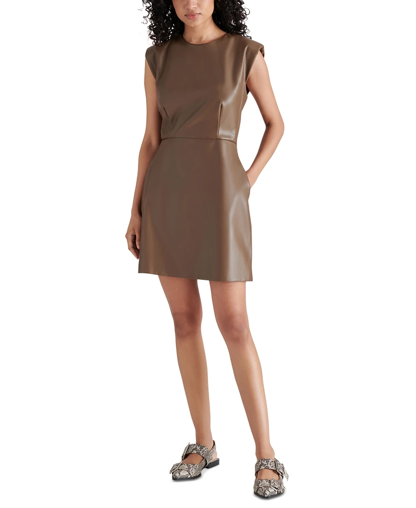 Steve Madden Women's Belen Faux-Leather Cap-Sleeve Dress