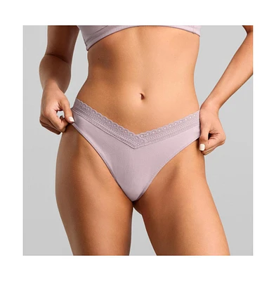 Siella Women's Organic Cotton with Lace Thong Panty