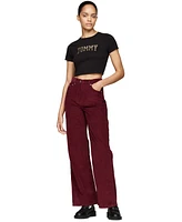 Tommy Jeans Women's Cotton Glitter Slim Cropped Varsity Tee