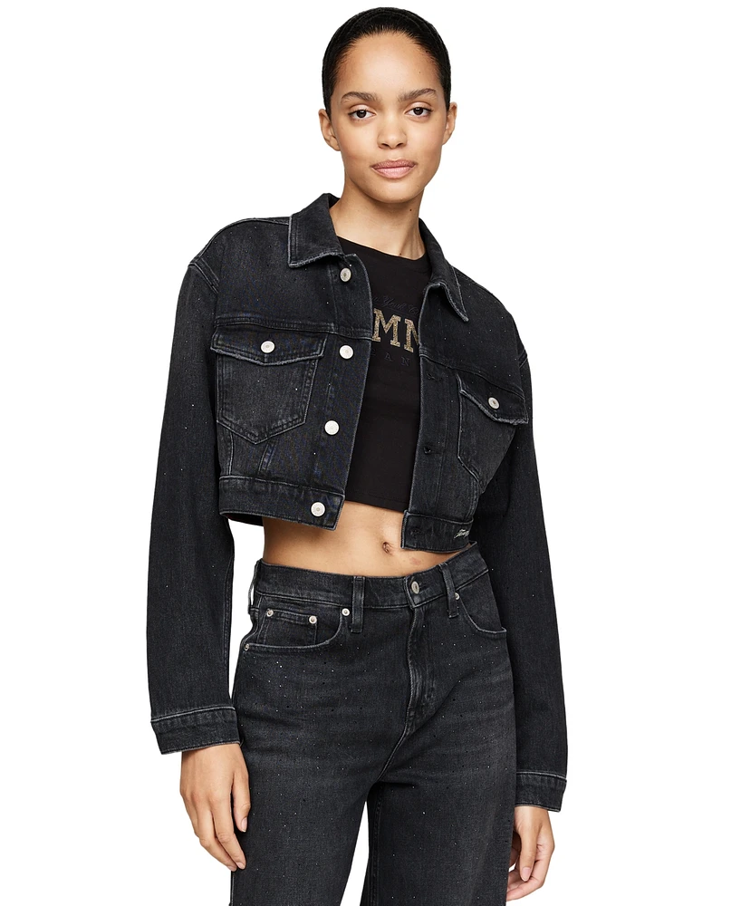 Tommy Jeans Women's Rhinestone Boxy Cropped Denim Jacket