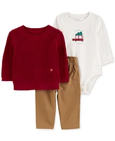 Carter's Baby Boys Cotton Little Sweater, Jingle All The Way Bodysuit & Pants, 3 Piece Set