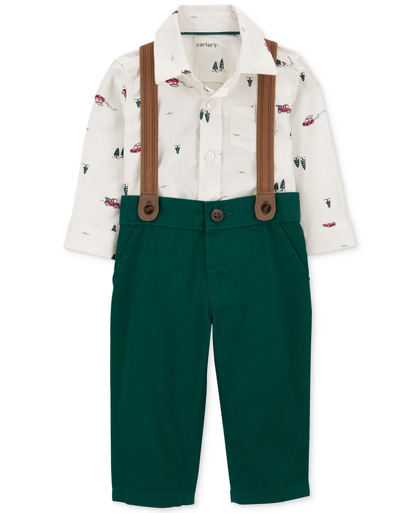 Carter's Baby Boys Christmas Tree Bodysuit, Suspenders & Pants Set