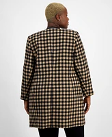 Kasper Plus Checkered Open-Front Topper Jacket