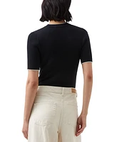 French Connection Women's Mozza Short-Sleeve Contrast-Trim Cotton Sweater Top