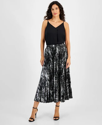 Anne Klein Petite Printed Pleated Midi Skirt