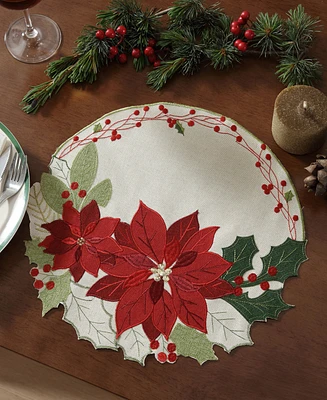 Elrene Poinsettia Cutwork Round Fabric Placemat, 15"