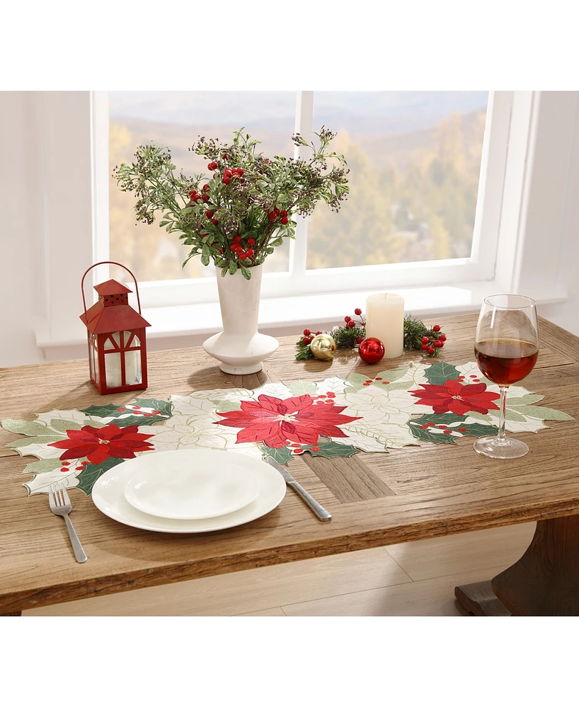 Elrene Poinsettia Cutwork Fabric Centerpiece Runner, 13"x 36"