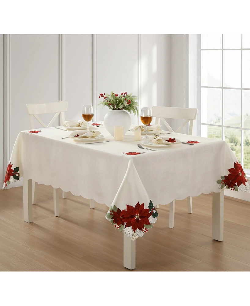 Elrene Poinsettia Cutwork Fabric Tablecloth, 60" x 120"