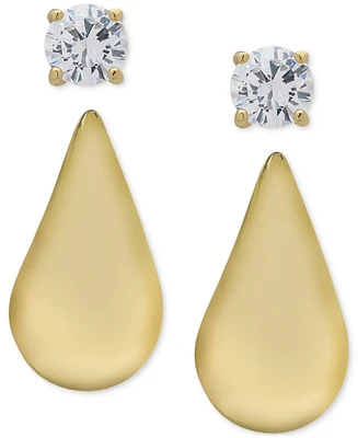 2-Pc. Set Lab-Grown White Sapphire & Polished Teardrop Stud Earrings (2-1/10 ct. t.w.) in 14k Gold-Plated Sterling Silver