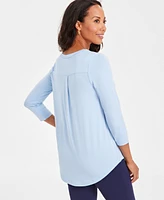 Jm Collection Petite Satin-Trim 3/4-Sleeve Top