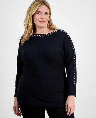 I.n.c. International Concepts Plus Stud-Trim Tunic Sweater, Created for Macy's