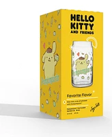 JoyJolt Hello Kitty and Friends Favorite Flavor Pompompurin Can Shaped Glass Tumbler with Wood Lid and Straw