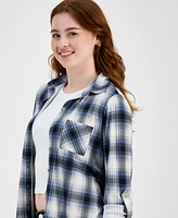 Just Polly Juniors' Cozy Plaid Collared Knit Shirt