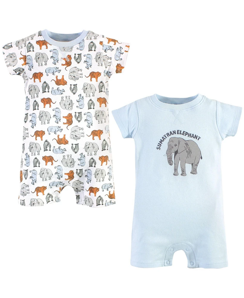 Touched by Nature Baby Boys Organic Cotton Rompers 2pk, Endangered Elephant