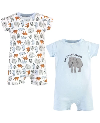 Touched by Nature Baby Boys Organic Cotton Rompers 2pk, Endangered Elephant