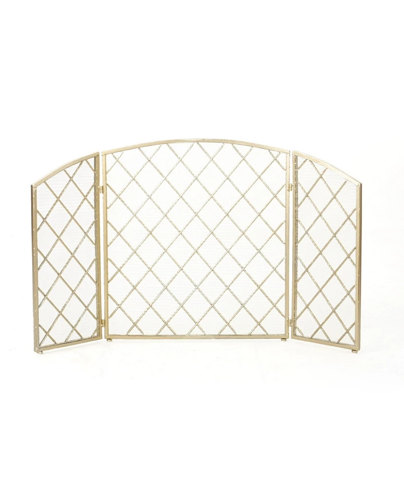 Simplie Fun Amiyah 3-Panel Gold Iron Fireplace Screen