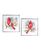 Slickblue Winter Cardinal And Pine Branch Framed Print (Set of 2)