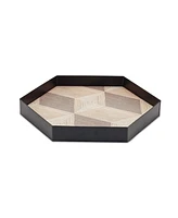 Slickblue Geometric Wooden Tray with Metal Accent (Set of 3)