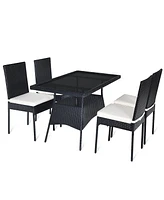 Gymax 5PCS Patio Wicker Dining Set Outdoor Rattan Furniture Set w/ Cushion