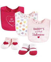 Hudson Baby Infant Girl Cotton Bib and Sock Set, Be Mine Valentine, One Size