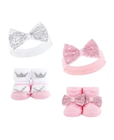 Hudson Baby Baby Girls Headband and Socks Set, Princess 4-Piece, 0-9 Months