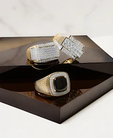 Men's Onyx & Diamond (1/5 ct. t.w.) Brick Texture Ring in 14k Gold-Plated Sterling Silver