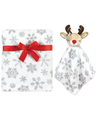 Hudson Baby Infant Girls Plush Blanket with Security Blanket, Girl Rudolph, One Size