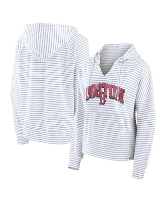 Fanatics Women's White Boston Red Sox Striped Fundamentals Notch Neck Pullover Hoodie