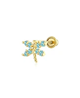 Bling Jewelry Tiny 14K Gold Blue Aqua Helix Cartilage Ear Lobe Piercing Daith Dragonfly Firefly Butterfly 1 Piece Stud Earring For Women Screw back