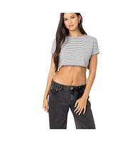 Edikted Women's Stripey Crop Topped t shirt - White-and