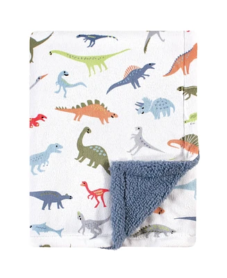 Hudson Baby Infant Boy Plush Blanket with Faux Shearling Back, Dinosaurs, One Size